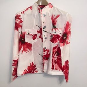 100% Linen Button Down Blouse Floral Print